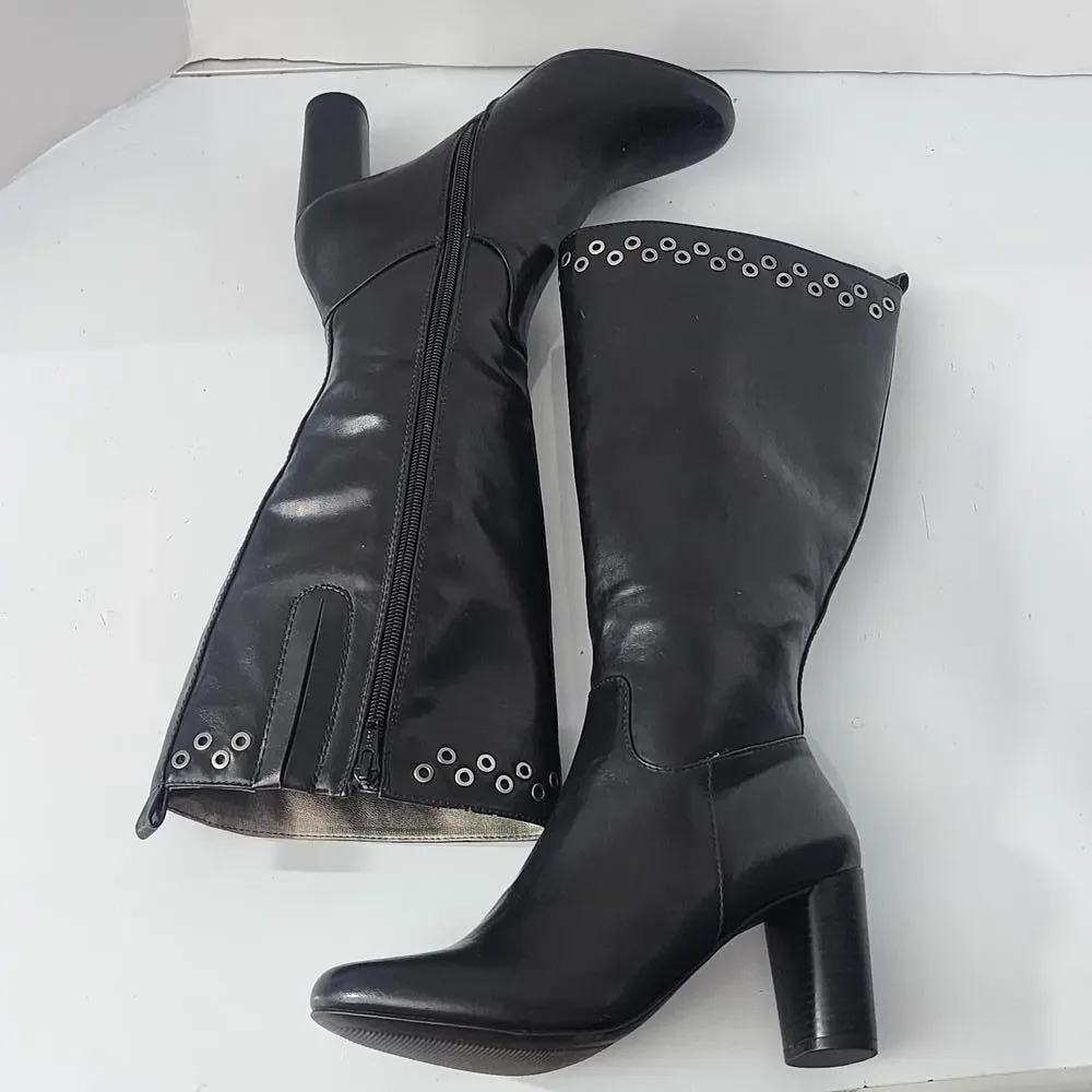906‎ Kim Rogers JENNA Tall Black Boots Block Heel Size 6M
